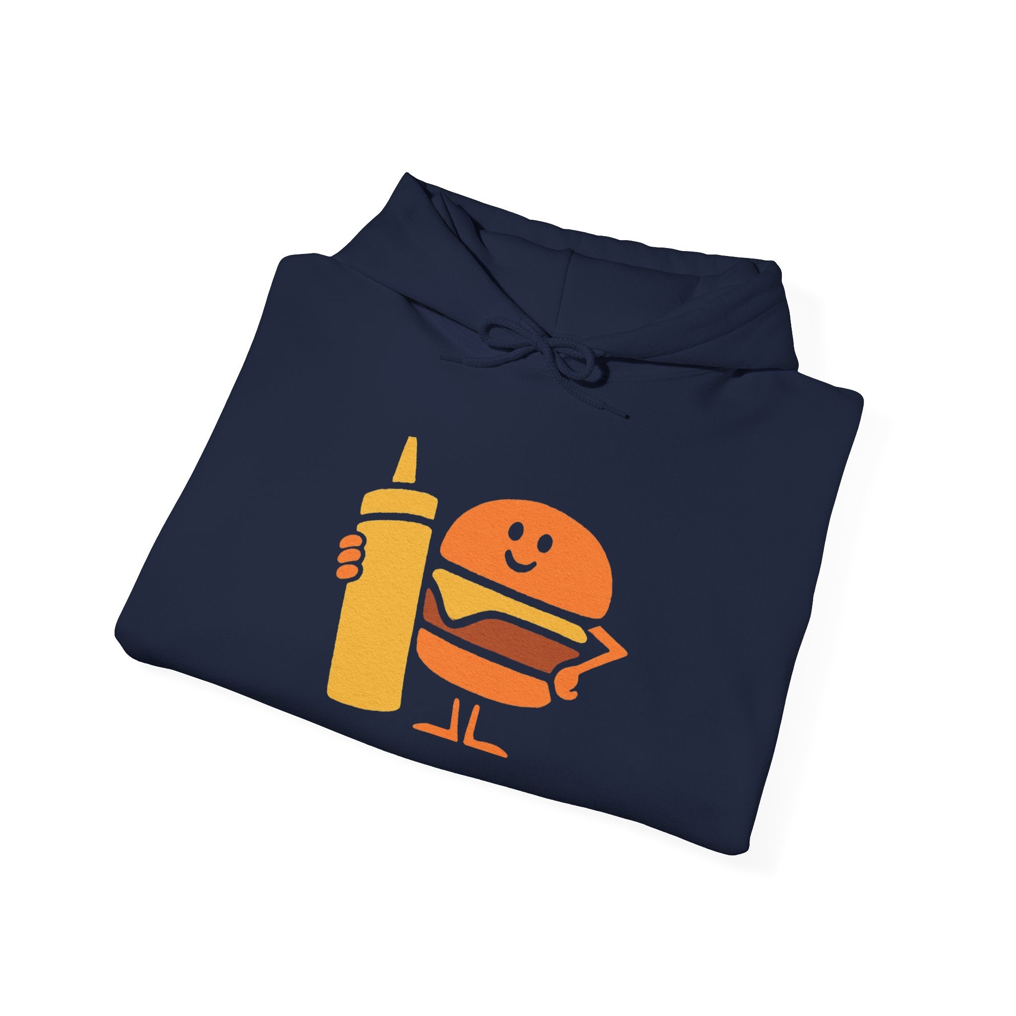 Funny Foodie Hoodie, Unisex Sweatshirt with Cartoon Burger and Mustard, Perfect for Food Lovers, Casual Wear, Gift Idea