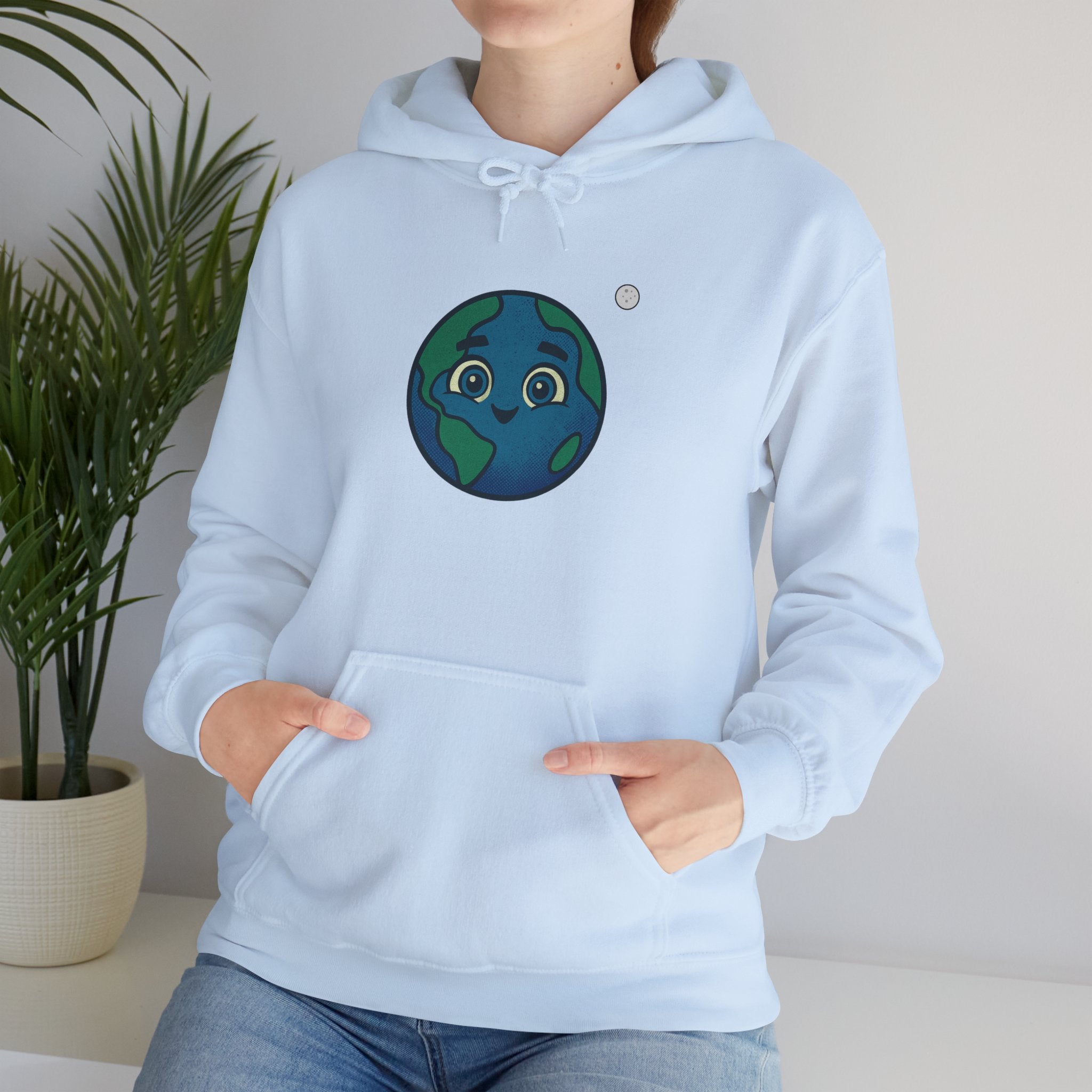 Cute Earth Character Hoodie, Unisex Sweatshirt, Gifts for Nature Lovers, Eco-friendly Apparel, Earth Day, Cozy Fashion
