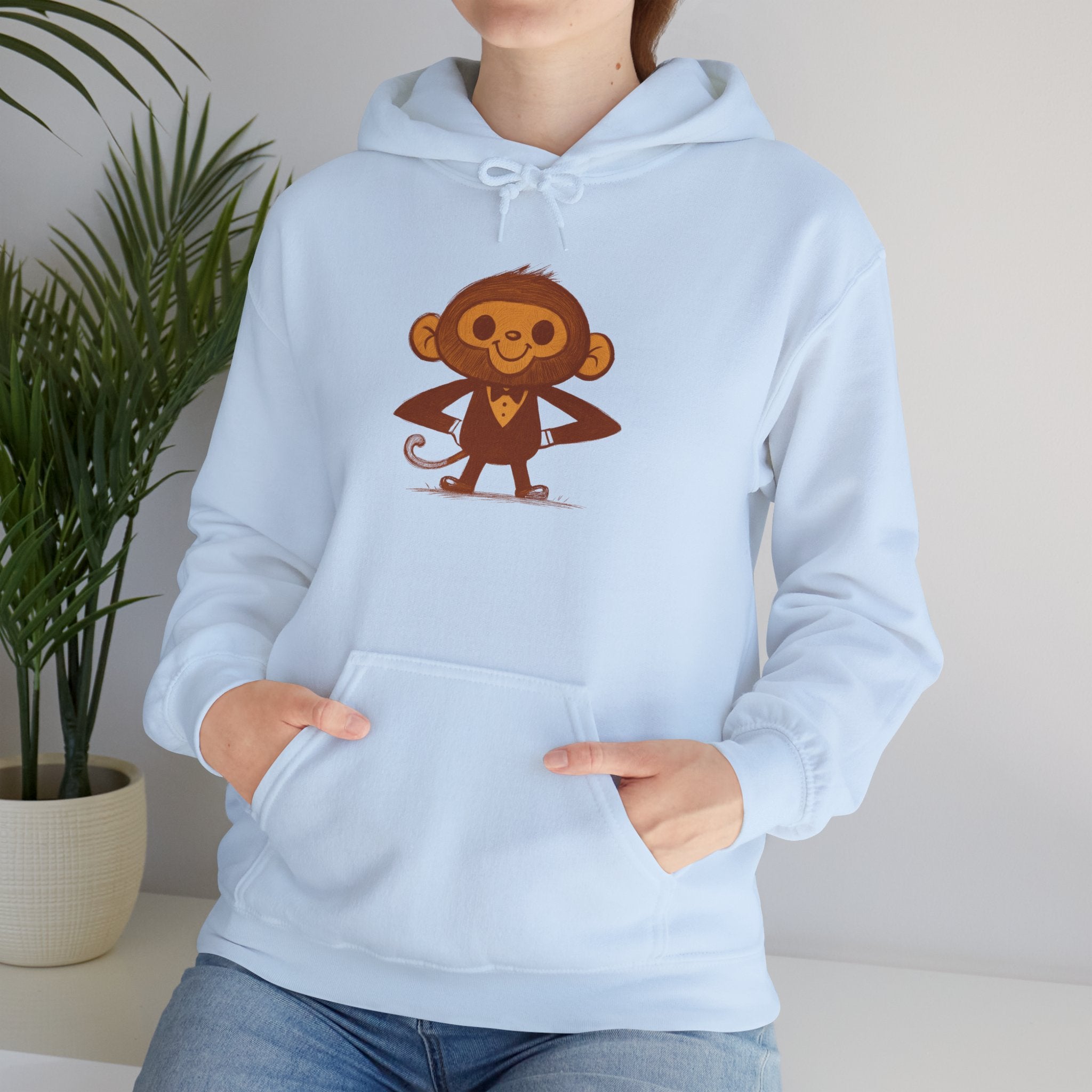 Cheerful Monkey Hoodie - Fun Unisex Sweatshirt, Cute Gift for Kids & Adults, Casual Wear, Birthday, Animal Lovers Apparel