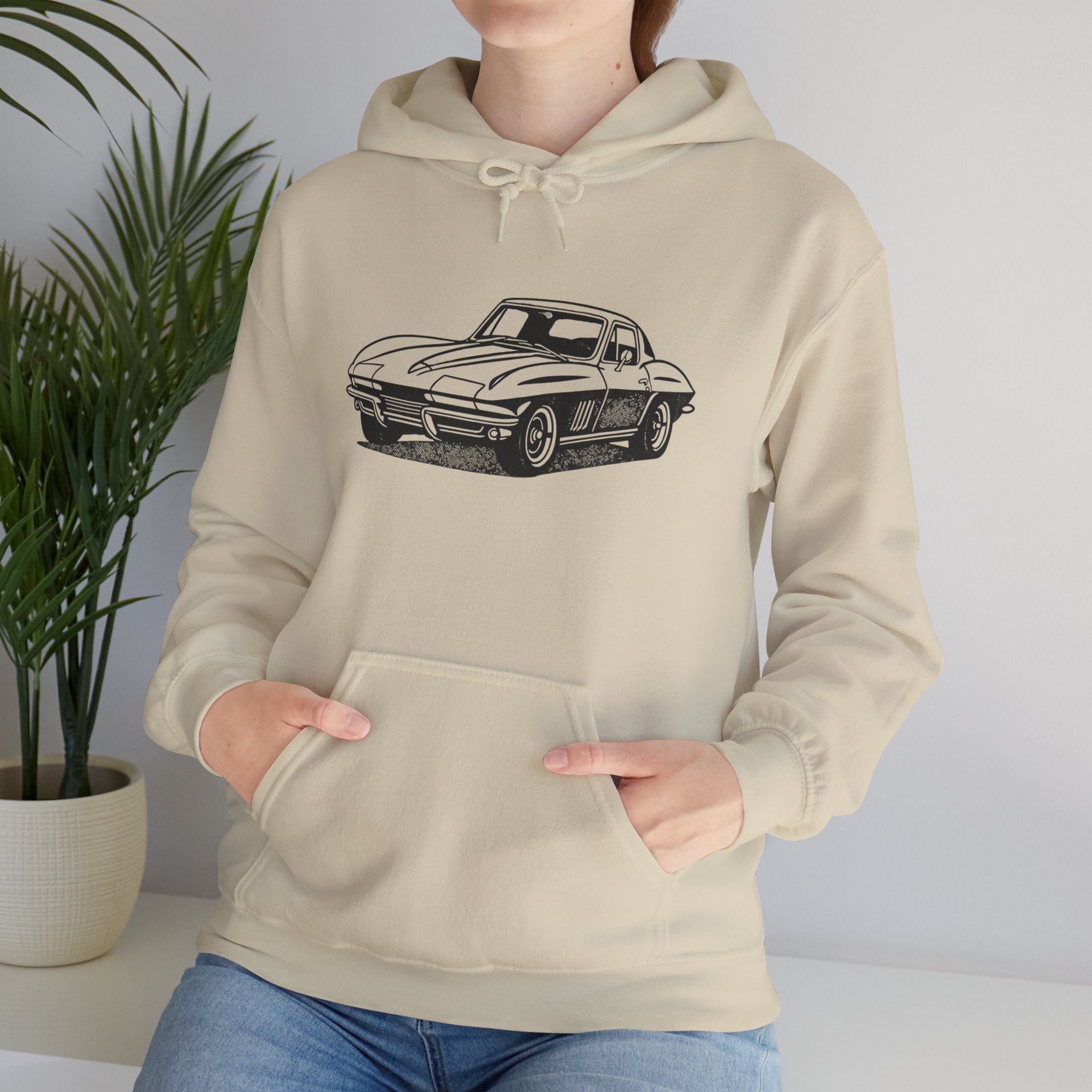Classic Car Illustration Hoodie, Vintage Auto Sweatshirt, Unisex Car Lover Gift, Cozy Everyday Wear, Automotive Enthusiast Apparel