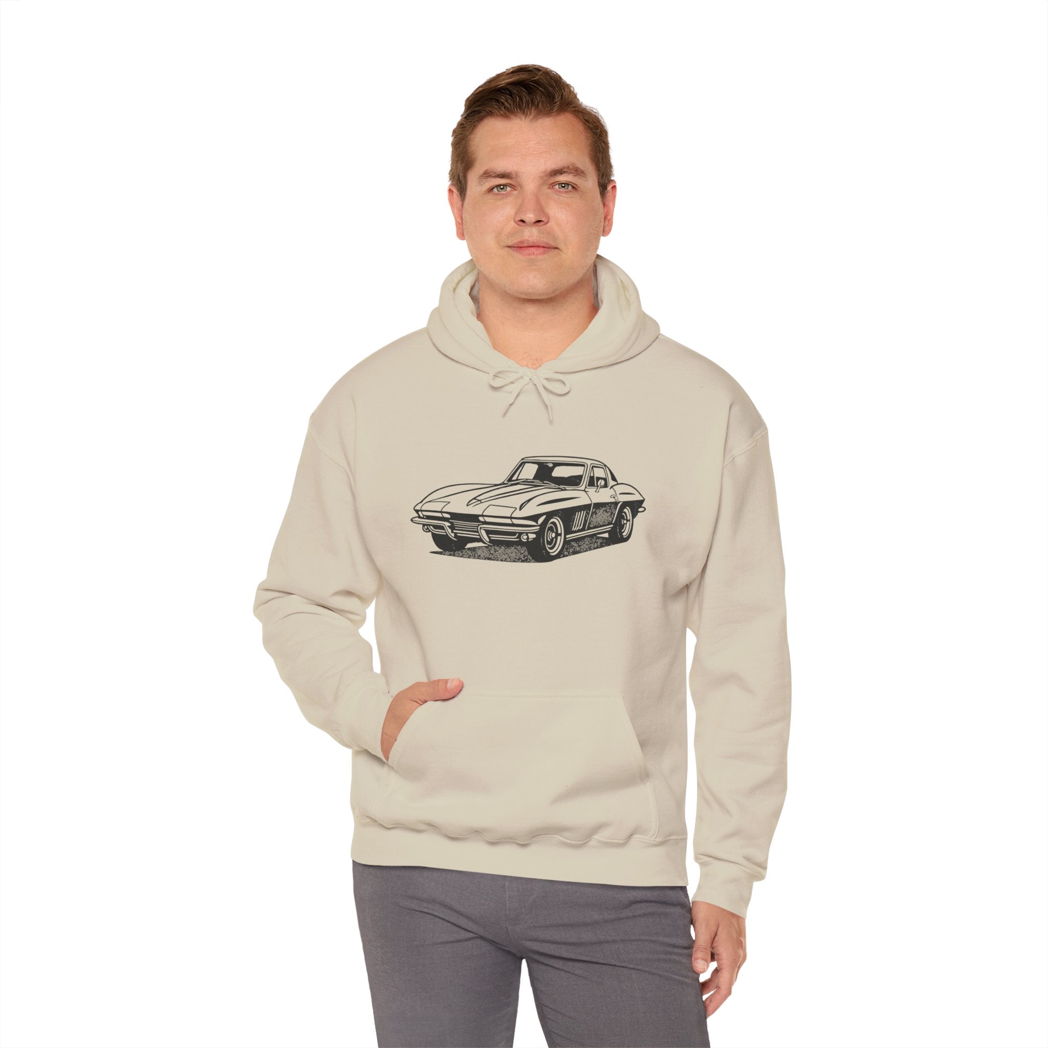 Classic Car Illustration Hoodie, Vintage Auto Sweatshirt, Unisex Car Lover Gift, Cozy Everyday Wear, Automotive Enthusiast Apparel