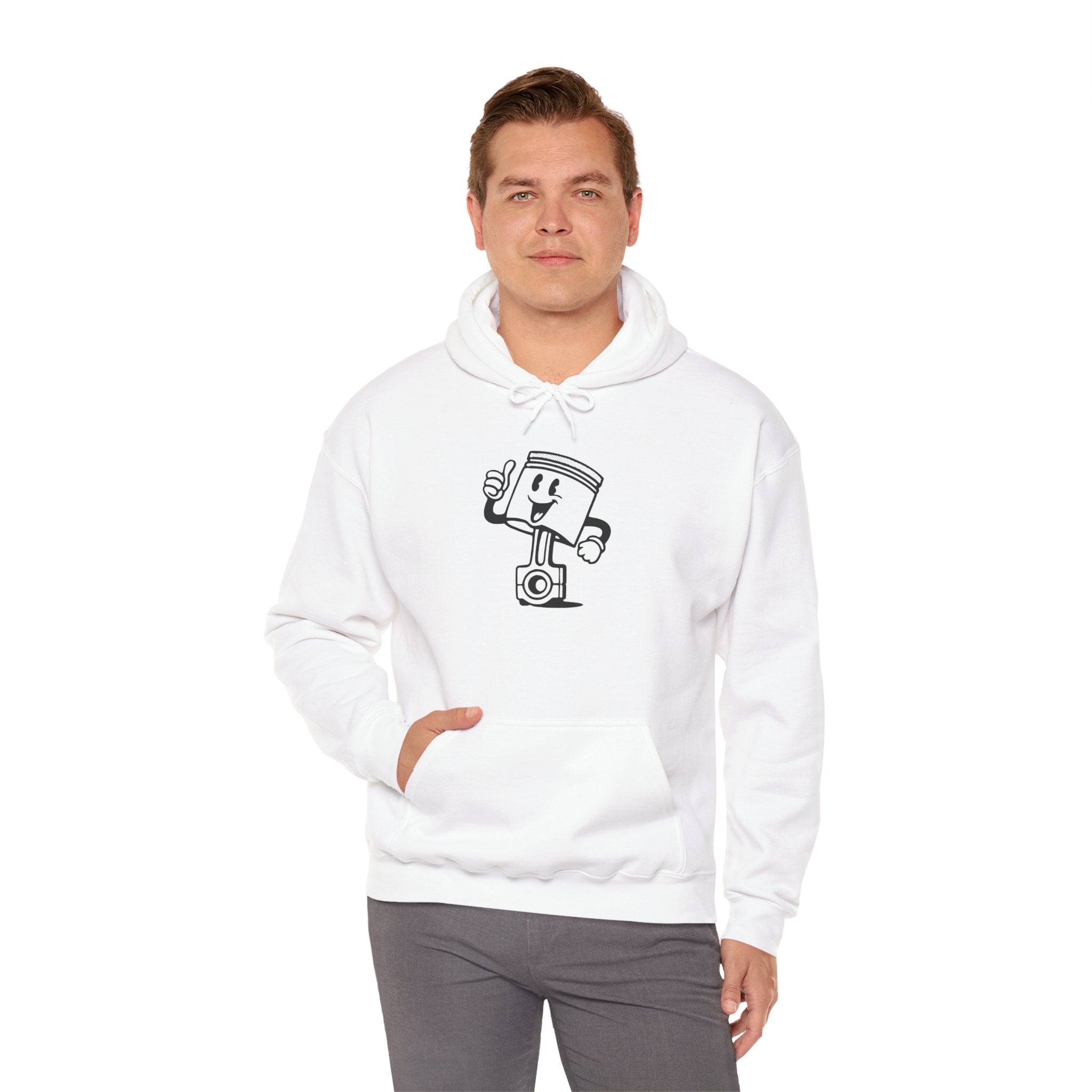 Cheerful Piston Sweatshirt, Unisex Hooded Pullover for Mechanics, Gift for Car Lovers, Funny Automotive Apparel